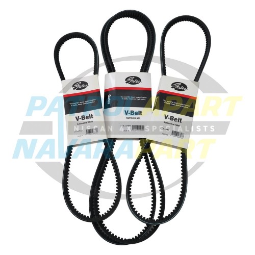 Gates Fan Belt Kit - Nissan Patrol Y60 GQ - TB42 Carby & EFI (Alt, P/S, A/C)